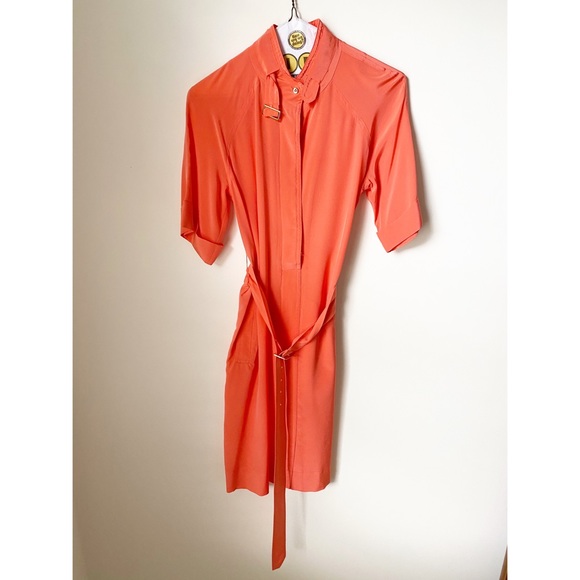 Donna Morgan Silk shirt dress in coral size 0 - Picture 4 of 5